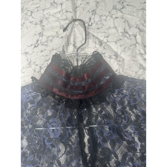 Vintage 1980s Gunne Sax Jessica McClintock Black Lace Blouse Whimisgoth Sz S - Picture 6 of 8